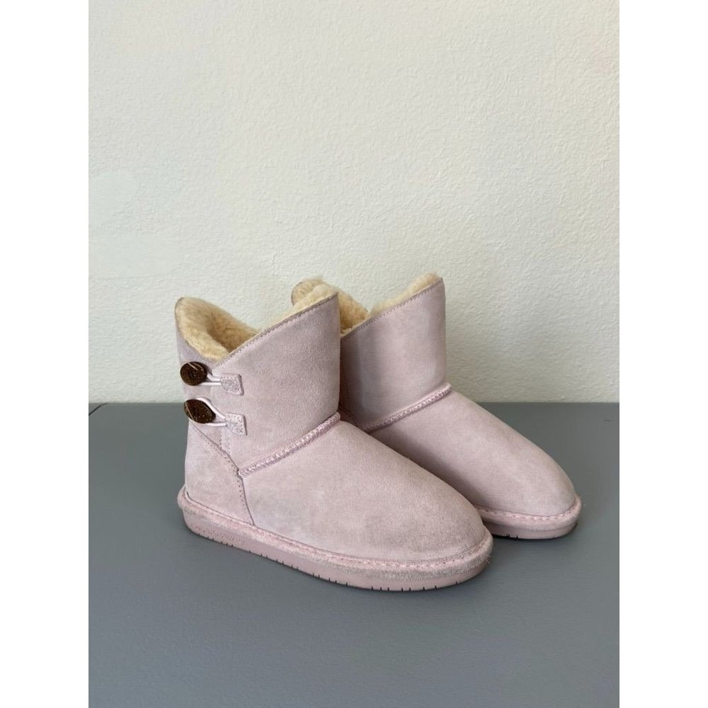 BearPaw youth girls 3 fuzzy pink winter boots sherpa‎ lined mid calf